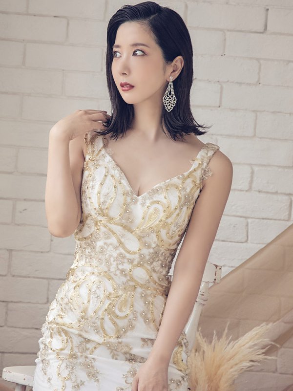 画像3: Lサイズあり【JEAN MACLEAN/ジャンマクレーン】マーメイド/ 刺繍/ ストーン/ ネットレース/ ノースリーブ/ スピンドル/ Aライン/ ロングドレス/ キャバドレス long[OF2A] (3)