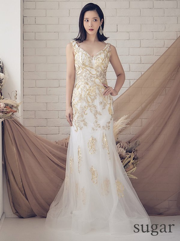 画像7: Lサイズあり【JEAN MACLEAN/ジャンマクレーン】マーメイド/ 刺繍/ ストーン/ ネットレース/ ノースリーブ/ スピンドル/ Aライン/ ロングドレス/ キャバドレス long[OF2A] (7)