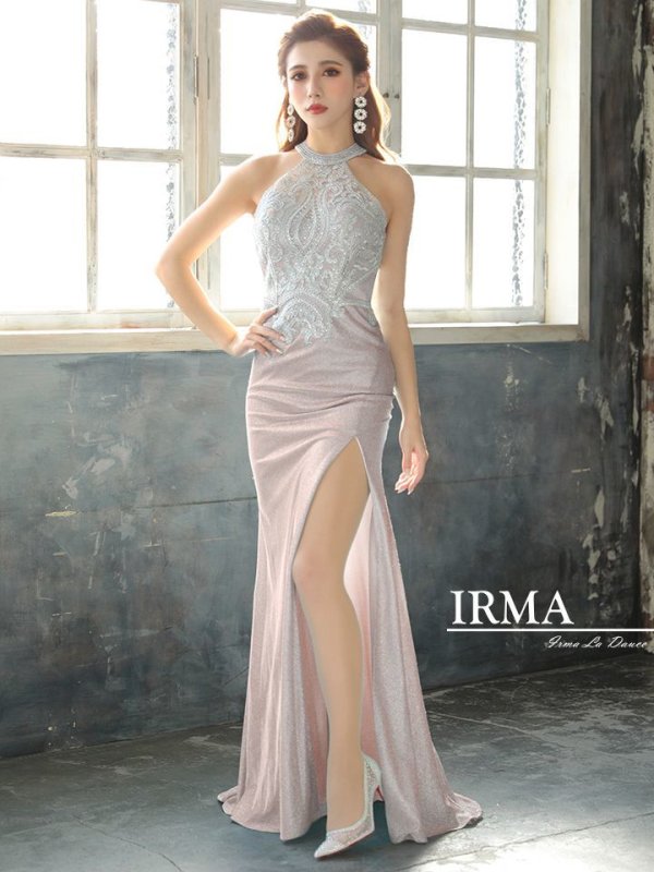 画像14: 【IRMA/イルマ】アメスリ/ ホルターネック/ ラメ/ 刺繍レース/ スリット/ タイト/ ロングドレス/ キャバドレス long[HC03] (14)