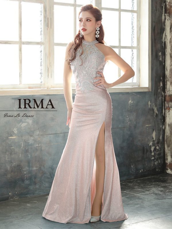 画像15: 【IRMA/イルマ】アメスリ/ ホルターネック/ ラメ/ 刺繍レース/ スリット/ タイト/ ロングドレス/ キャバドレス long[HC03] (15)