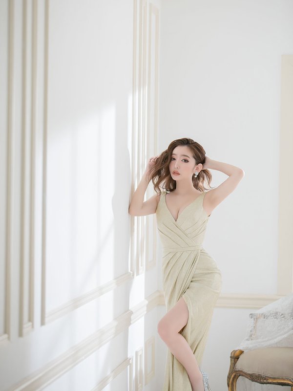 画像6: 【JEAN MACLEAN/ジャンマクレーン】ラメニット/ ノースリーブ/ タック/ ロング/ キャバドレス long[OF2A] (6)