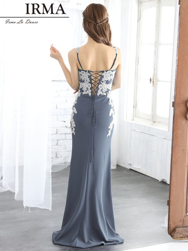 画像6: Lサイズあり【IRMA/イルマ】フラワー刺繍/ レース/ スリット/ ワンカラー/ ロングドレス/ キャバドレス long[HC03] (6)