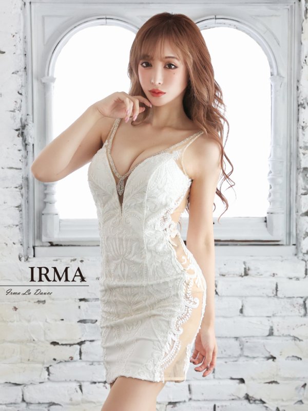 画像3: 【IRMA/イルマ】 ワンカラー/ ノースリーブ/ シアーレース/タイト/ ミニドレス/ キャバドレス[HC03] (3)