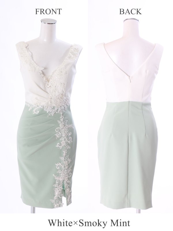 画像5: 即日発送!!【JEANMACLEAN/ジャンマクレーン】バイカラー/フラワーレース/スリット/タイト/膝丈/ミニドレス/キャバドレス[OF2A] (5)