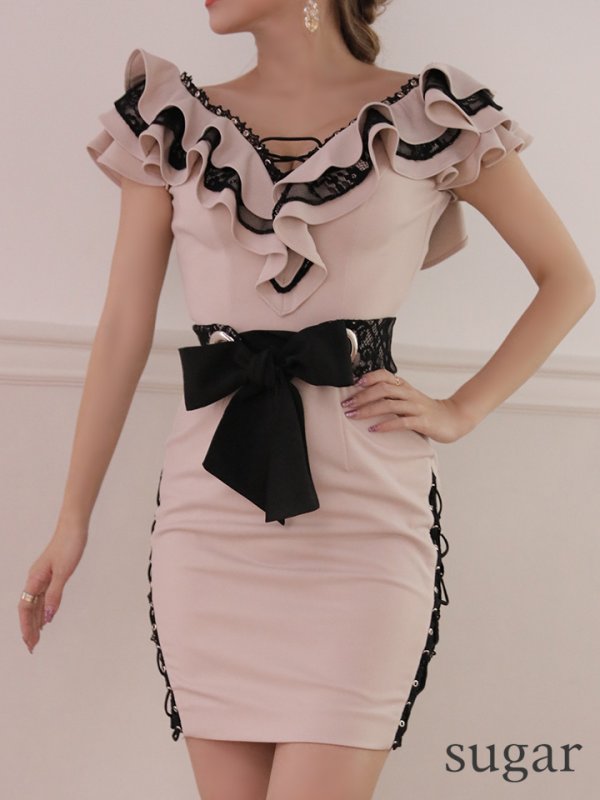 画像5: Lサイズあり! 【IRMA/イルマ】フリルデザイン/レース/タイト/ミニドレス /キャバドレス[HC02] (5)