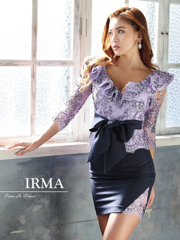 画像3: 【IRMA/イルマ】フリルデザイン/フラワーレース/リボンベルト/セットアップ/タイト/ミニドレス/キャバドレス[HC03] (3)