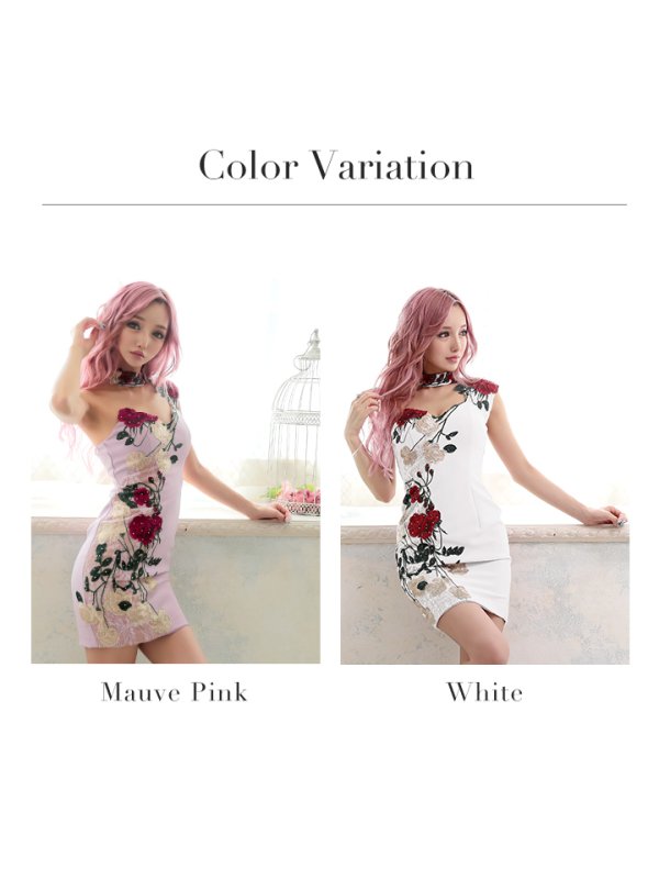 画像6: 【IRMA/イルマ】フラワー刺繍/チョーカー風デザイン/ワンショル/タイト/ミニドレス/キャバドレス[HC03] (6)