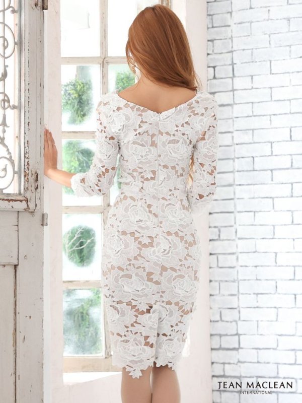 画像4: Lサイズあり!!【JEAN MACLEAN/ジャンマクレーン】フラワーレース/ 7分袖/ タイト/ ミディアム丈/ ミニドレス/ キャバドレス[HC02] (4)