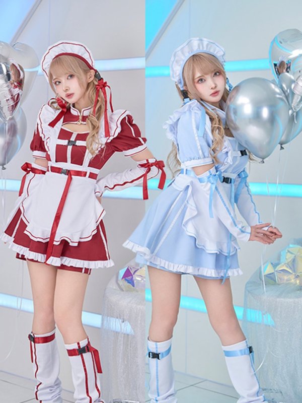 画像1: 【即日発送】アクセントラインハーネスジャージメイド【マリームーン】【ハロウィンコスプレ6点セット】【フリーサイズ/3カラー】[OF04] (1)