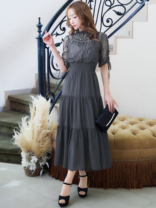 画像38: 【AMORA GRACE / アモーラグレース】 オケージョンドレス/ パーティードレス/ お呼ばれドレス/ ハイネック/ レース/ 袖あり/ Aライン/ ミモレ丈/ ワンピース/ キャバドレス[OF05] (38)