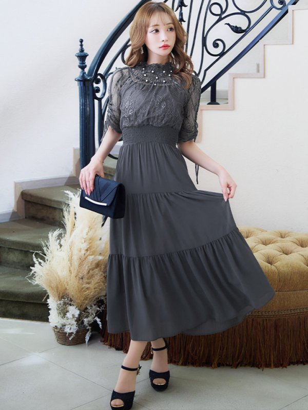 画像40: 【AMORA GRACE / アモーラグレース】 オケージョンドレス/ パーティードレス/ お呼ばれドレス/ ハイネック/ レース/ 袖あり/ Aライン/ ミモレ丈/ ワンピース/ キャバドレス[OF05] (40)