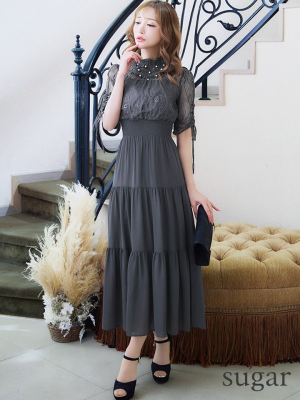 画像43: 【AMORA GRACE / アモーラグレース】 オケージョンドレス/ パーティードレス/ お呼ばれドレス/ ハイネック/ レース/ 袖あり/ Aライン/ ミモレ丈/ ワンピース/ キャバドレス[OF05] (43)