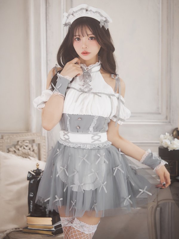 画像1: 【即日発送】 【ハロウィン】リボンブーケメイド【Malymoon/マリームーン 【コスプレ4点セット】【フリーサイズ/2カラー】[YMT] (1)
