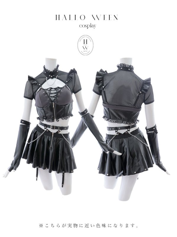画像11: 【即日発送】【ハロウィン】ディープブラックエナメルジップヴィラン【Malymoon/マリームーン】 【コスプレ6点セット】【フリーサイズ/1カラー】[OF04] (11)
