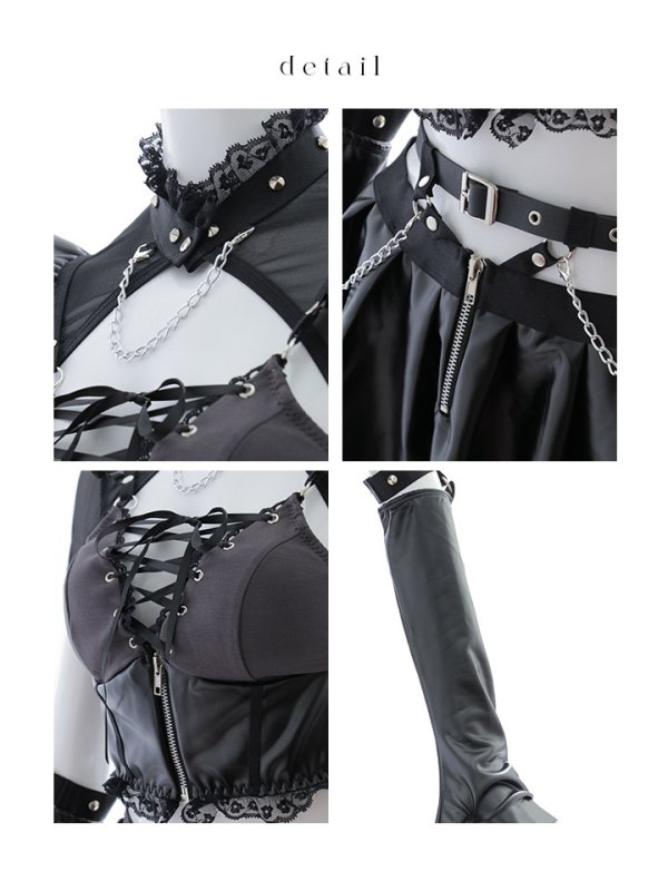 画像13: 【即日発送】【ハロウィン】ディープブラックエナメルジップヴィラン【Malymoon/マリームーン】 【コスプレ6点セット】【フリーサイズ/1カラー】[OF04] (13)