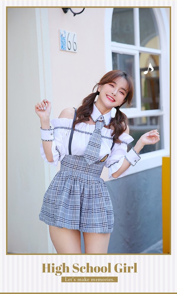 画像6: 【即日発送】オフショル女子高生/ミニスカJK《ハロウィンコスプレ8点セット》【Malymoon/マリームーン】[HC03] (6)