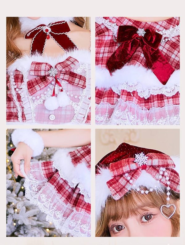 画像9: 【クリスマスコスプレ11点セット】【Malymoon/マリームーン】ホワイトヴェールチェックサンタ【2サイズ/1カラー】【予約/12月上旬発送予定】[HC03] (9)