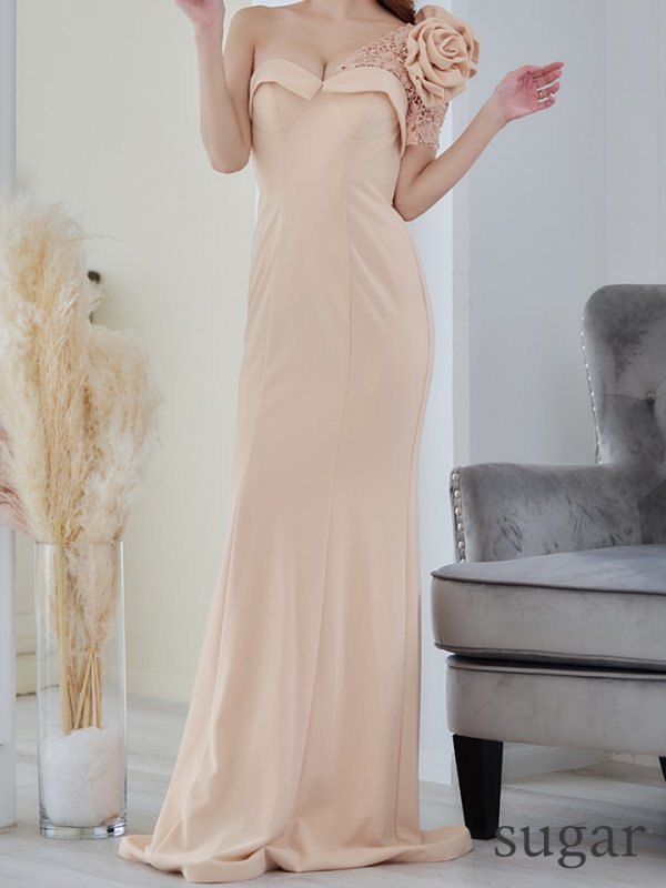 画像8: 【Lip line/リップライン】ワンショル/ 立体フラワー/ ワンカラー/ ストレッチ/ タイト/ ロングドレス/ キャバドレス long[HC03] (8)