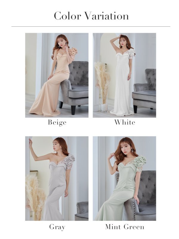 画像16: 【Lip line/リップライン】ワンショル/ 立体フラワー/ ワンカラー/ ストレッチ/ タイト/ ロングドレス/ キャバドレス long[HC03] (16)