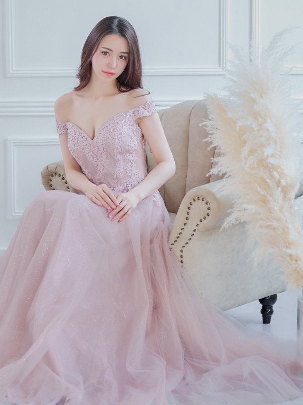 画像2: 【Lip line/リップライン】オフショル/ ハートカット/ ラメ/ 刺繍レース/ チュール/ プリンセス/ フレア/ Aライン/ ロングドレス/ キャバドレス long[HC03] (2)