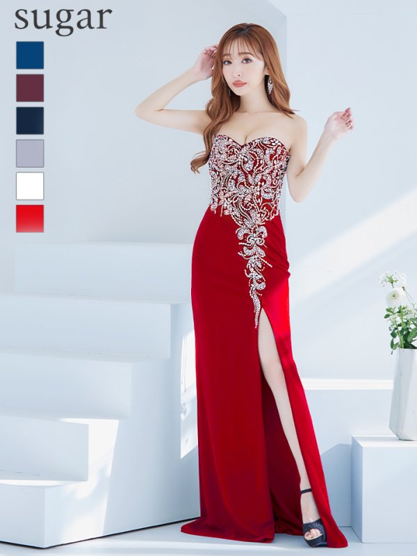 画像17: 【Lip line/リップライン】ベア/ ワンカラー/ ビジュー/ スパンコール/ スリット/ スピンドル/ タイト/ ロングドレス/ キャバドレス long[HC03] (17)