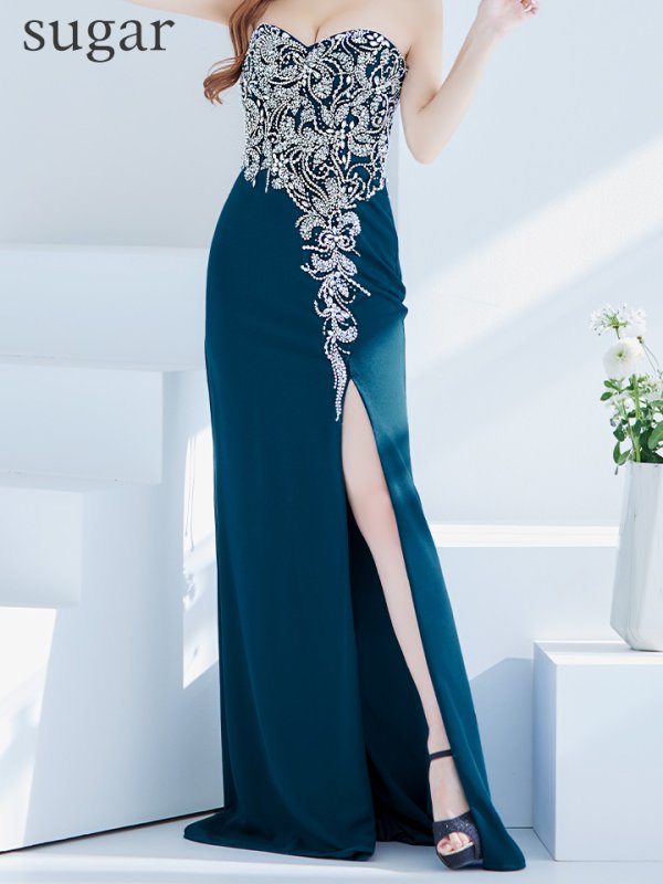 画像8: 【Lip line/リップライン】ベア/ ワンカラー/ ビジュー/ スパンコール/ スリット/ スピンドル/ タイト/ ロングドレス/ キャバドレス long[HC03] (8)