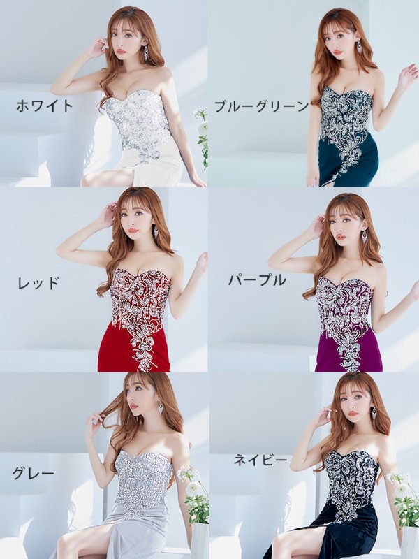 画像18: 【Lip line/リップライン】ベア/ ワンカラー/ ビジュー/ スパンコール/ スリット/ スピンドル/ タイト/ ロングドレス/ キャバドレス long[HC03] (18)
