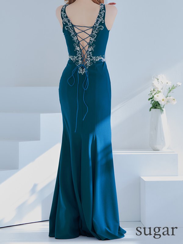 画像15: 【Lip line/リップライン】マーメイド/ ワンカラー/ ビジュー/ Vネック/ ノースリーブ/ スピンドル/ ストレッチ/ タイト/ ロングドレス/ キャバドレス long[HC03] (15)