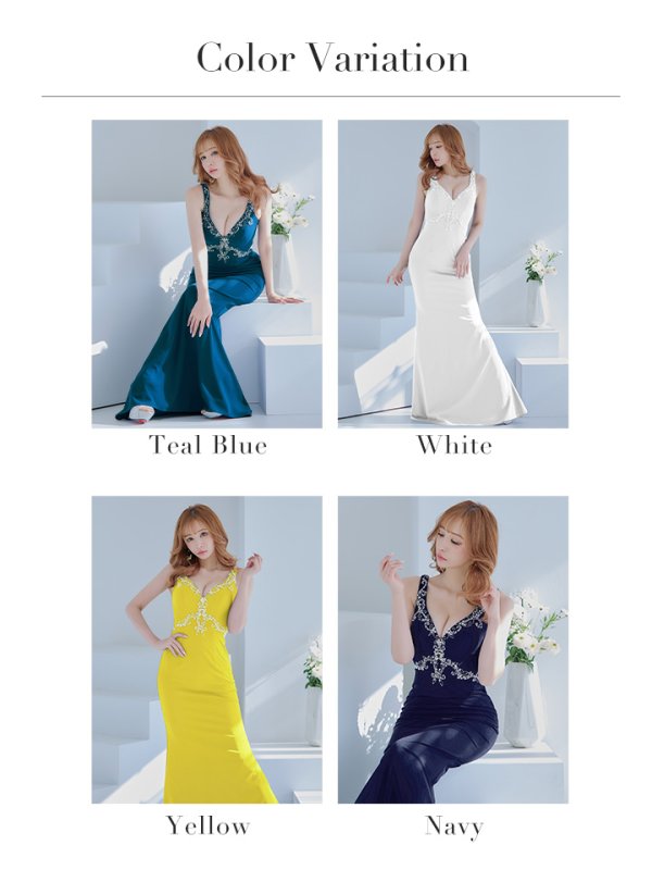 画像16: 【Lip line/リップライン】マーメイド/ ワンカラー/ ビジュー/ Vネック/ ノースリーブ/ スピンドル/ ストレッチ/ タイト/ ロングドレス/ キャバドレス long[HC03] (16)