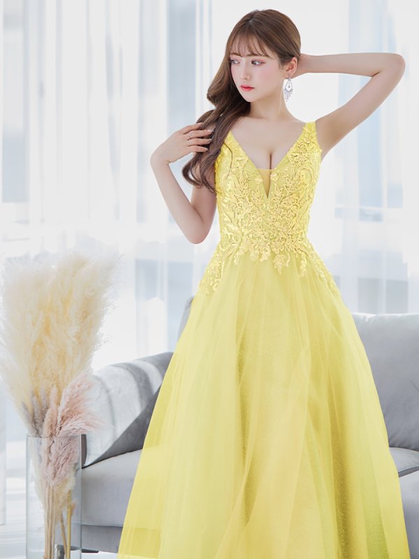 画像17: 【Lip line/リップライン】スパンコール刺繍/ ラメ/ チュール/ Vネック/ Aライン/ ノースリーブ/ プリンセス/ フレア/ ロングドレス/ キャバドレス long[HC03] (17)