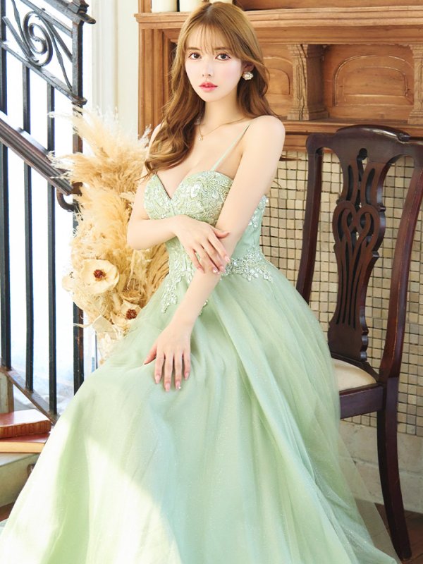 画像5: 【Lip line/リップライン】ラメ/ チュール/ キャミソール/ Aライン/ デザイン刺繍/ フレア/ ロングドレス/ キャバドレス long[HC03] (5)