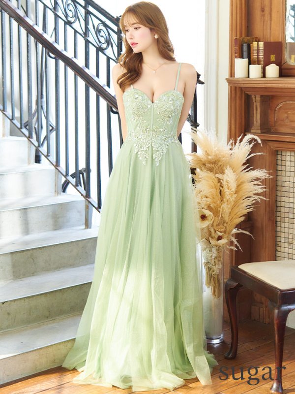 画像7: 【Lip line/リップライン】ラメ/ チュール/ キャミソール/ Aライン/ デザイン刺繍/ フレア/ ロングドレス/ キャバドレス long[HC03] (7)