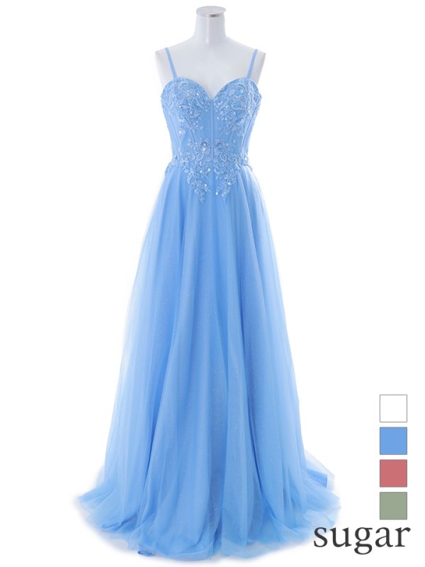 画像15: 【Lip line/リップライン】ラメ/ チュール/ キャミソール/ Aライン/ デザイン刺繍/ フレア/ ロングドレス/ キャバドレス long[HC03] (15)