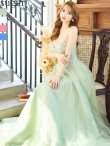 【Lip line/リップライン】ラメ/ チュール/ キャミソール/ Aライン/ デザイン刺繍/ フレア/ ロングドレス/ キャバドレス long[HC03]　ミント