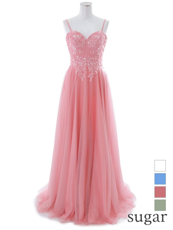 画像16: 【Lip line/リップライン】ラメ/ チュール/ キャミソール/ Aライン/ デザイン刺繍/ フレア/ ロングドレス/ キャバドレス long[HC03] (16)