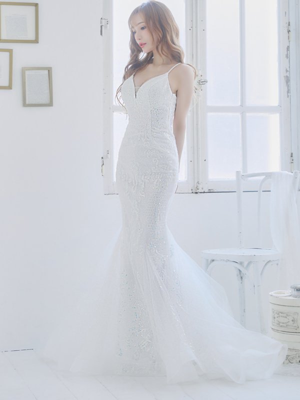 画像3: 【Lip line/リップライン】スパンコール刺繍/ キャミソール/ チュール/ マーメイド/ ロングドレス/ キャバドレス long[HC03] (3)