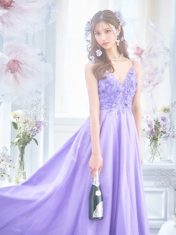 画像12: 【関西コレクション着用】【Lip line/リップライン】立体フラワー刺繍レース/ ラメ/ キャミソール/ Aライン/ プリンセス/ フレア/ ロングドレス/ キャバドレス long[HC03] (12)