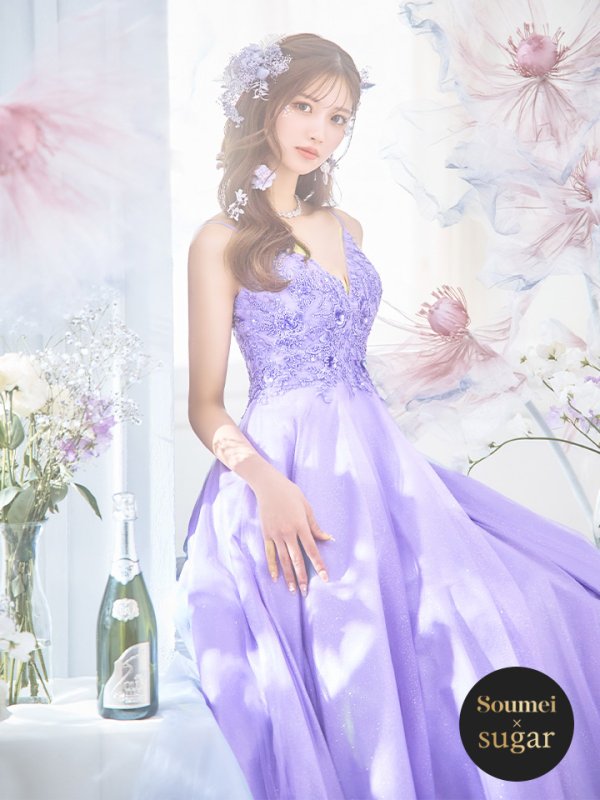 画像2: 【関西コレクション着用】【Lip line/リップライン】立体フラワー刺繍レース/ ラメ/ キャミソール/ Aライン/ プリンセス/ フレア/ ロングドレス/ キャバドレス long[HC03] (2)