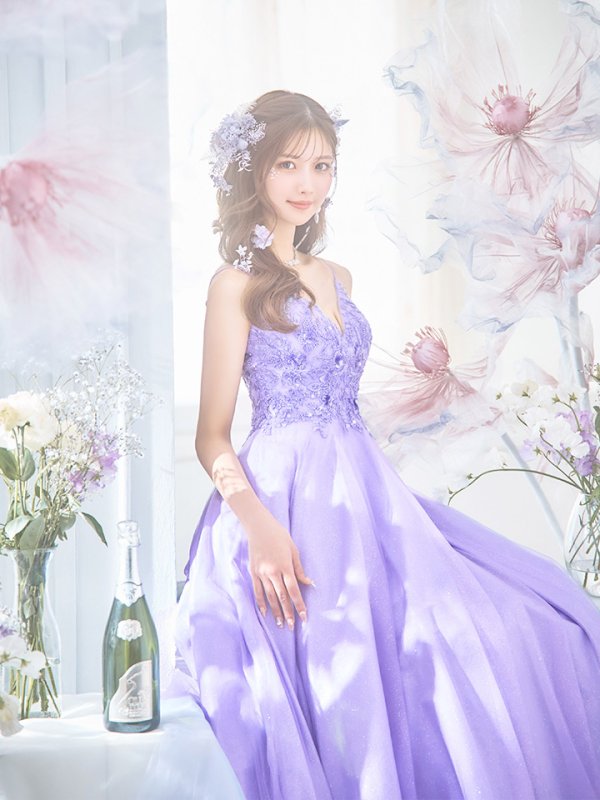 画像7: 【関西コレクション着用】【Lip line/リップライン】立体フラワー刺繍レース/ ラメ/ キャミソール/ Aライン/ プリンセス/ フレア/ ロングドレス/ キャバドレス long[HC03] (7)