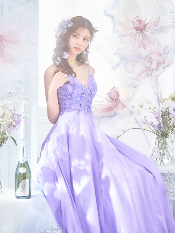 画像8: 【関西コレクション着用】【Lip line/リップライン】立体フラワー刺繍レース/ ラメ/ キャミソール/ Aライン/ プリンセス/ フレア/ ロングドレス/ キャバドレス long[HC03] (8)