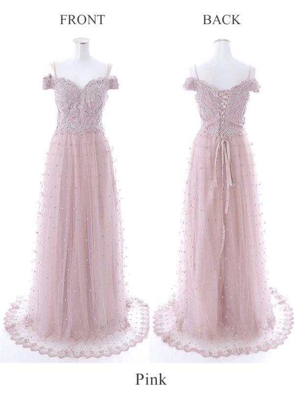 画像11: 【Lip line/リップライン】ドットレース/ 刺繍/ オフショル/ フレア/ Aライン/ ロングドレス/ キャバドレス long[HC03] (11)