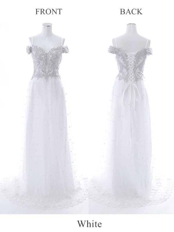 画像15: 【Lip line/リップライン】ドットレース/ 刺繍/ オフショル/ フレア/ Aライン/ ロングドレス/ キャバドレス long[HC03] (15)