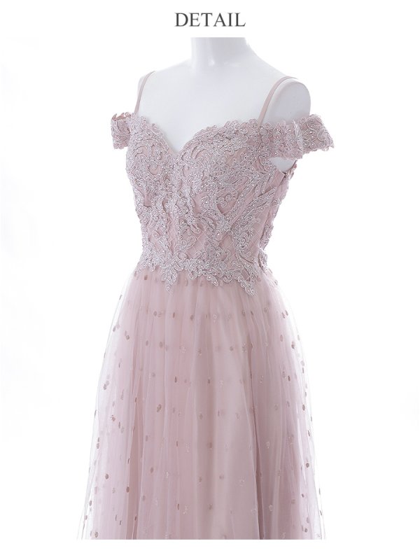 画像12: 【Lip line/リップライン】ドットレース/ 刺繍/ オフショル/ フレア/ Aライン/ ロングドレス/ キャバドレス long[HC03] (12)