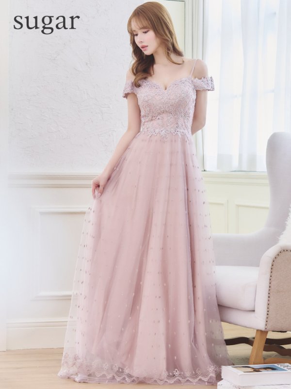 画像7: 【Lip line/リップライン】ドットレース/ 刺繍/ オフショル/ フレア/ Aライン/ ロングドレス/ キャバドレス long[HC03] (7)