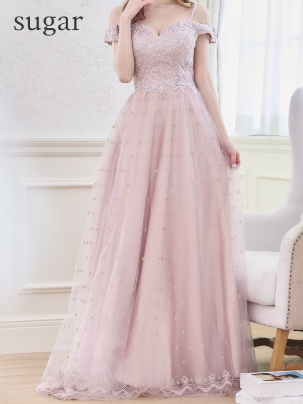 画像8: 【Lip line/リップライン】ドットレース/ 刺繍/ オフショル/ フレア/ Aライン/ ロングドレス/ キャバドレス long[HC03] (8)