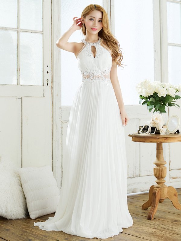 画像10: 【Lip line/リップライン】プリーツ/ アメスリ/ ワンカラー/ シアー/ 刺繍/ Aライン/ ロングドレス/ キャバドレス long[HC03] (10)