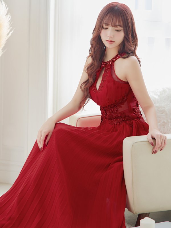 画像29: 【Lip line/リップライン】プリーツ/ アメスリ/ ワンカラー/ シアー/ 刺繍/ Aライン/ ロングドレス/ キャバドレス long[HC03] (29)