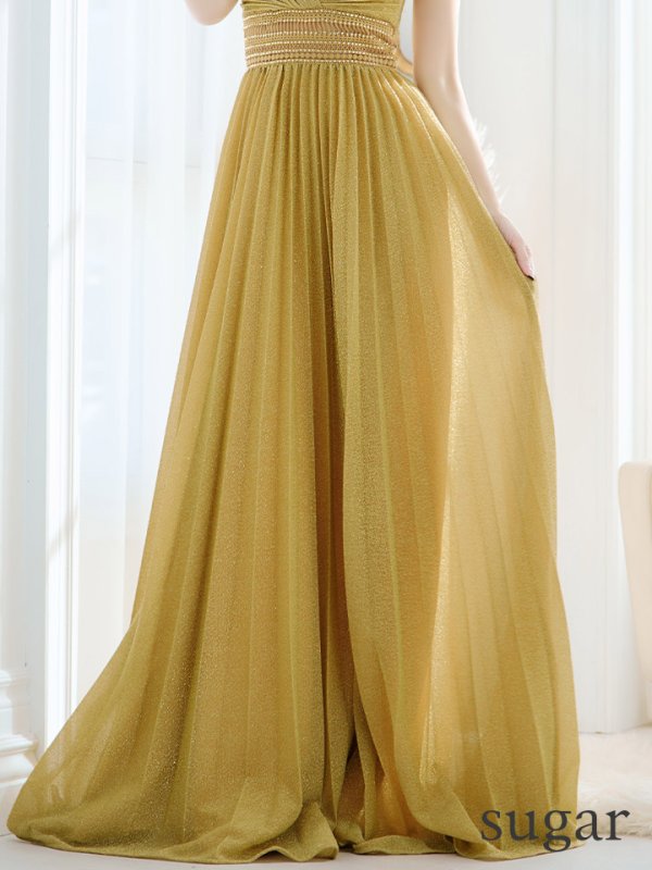 画像13: 【Lip line/リップライン】ラメ/ プリーツ/ アメスリ/ ワンカラー/ Aライン/ ロングドレス/ キャバドレス long[HC03] (13)