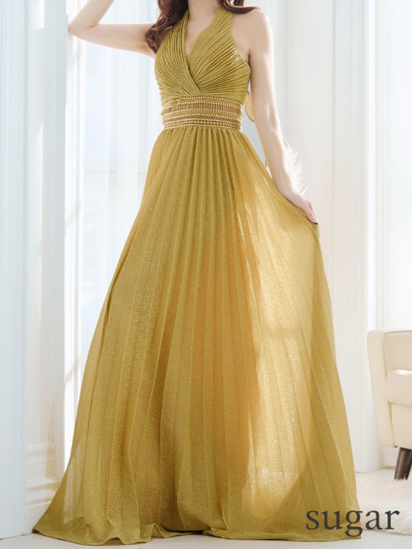 画像10: 【Lip line/リップライン】ラメ/ プリーツ/ アメスリ/ ワンカラー/ Aライン/ ロングドレス/ キャバドレス long[HC03] (10)