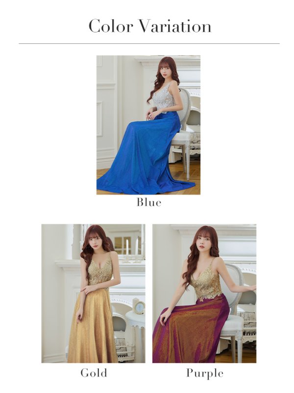 画像13: 【Lip line/リップライン】ラメ/ 刺繍/ シアー/ ノースリーブ/ Aライン/ ロングドレス/ キャバドレス long[HC03] (13)